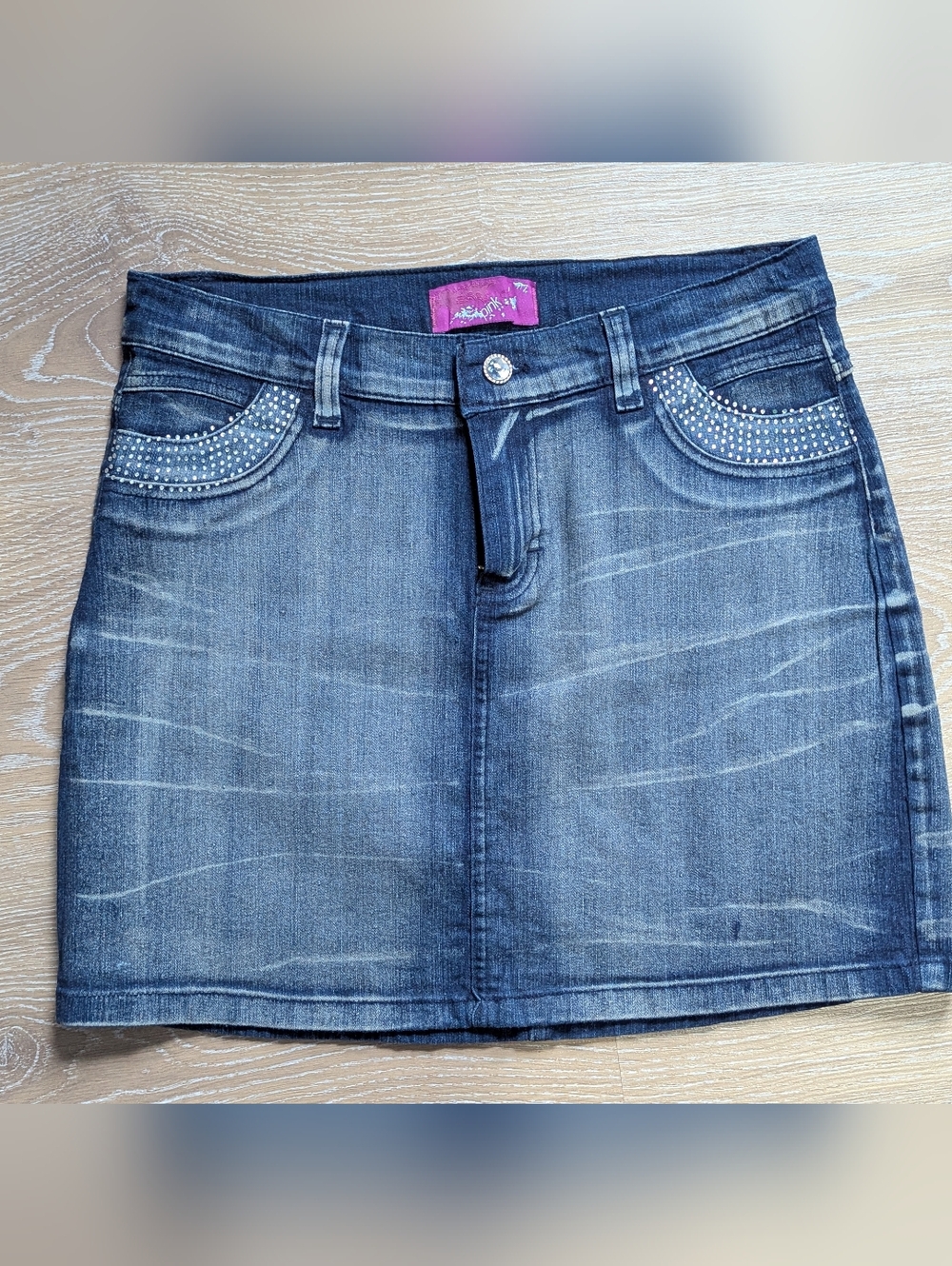 Y2K Vintage‎ Women's Blue Denim Mini Skirt Rhinestone Festival Street Wear